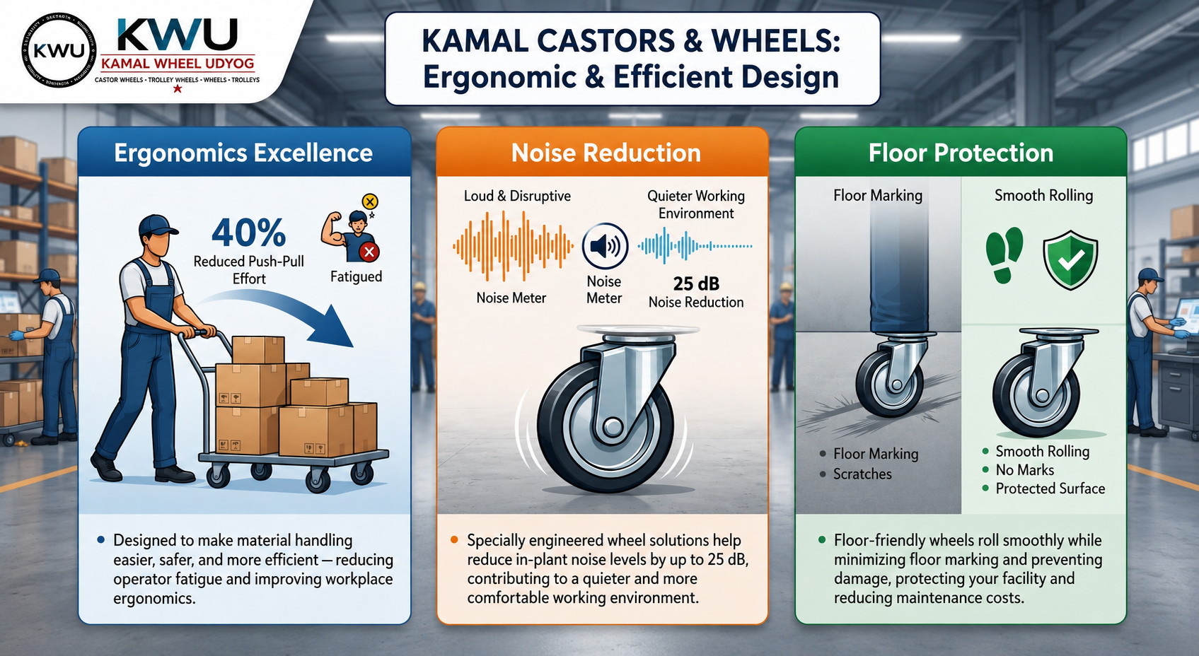 Kamal Wheels Udyog ergonomics, noise reduction and floor protection