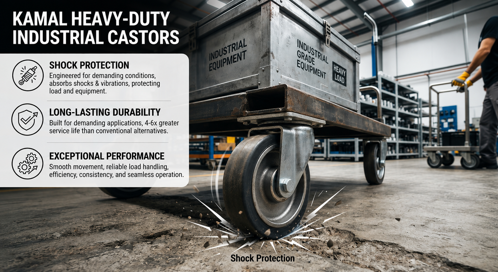 Kamal Wheels Udyog heavy-duty industrial castors shock protection and durability